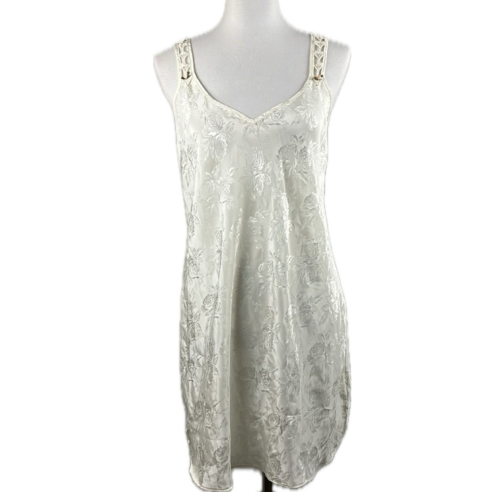 Vintage Ivory Floral Satin Slip Dress M Gown Dreamy 90s Bridal Romantic Coquette